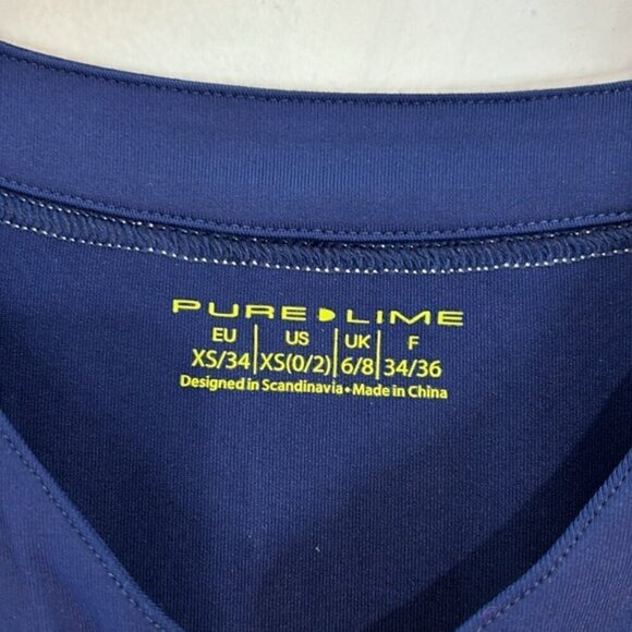 Pure lime navy blue/white piping fitness/tennis zip jacket with pleats size XS - Picture 4 of 8